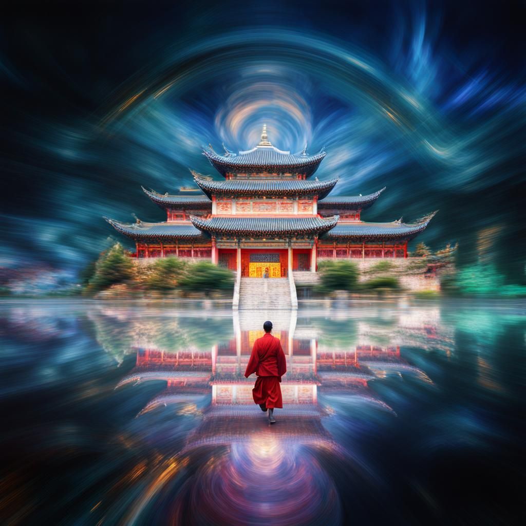 Cosmic Art: A Shaolin Monastery in Bloomcore Style