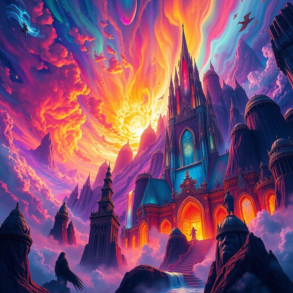 Epic Celestial Landscape with Ethereal Figures