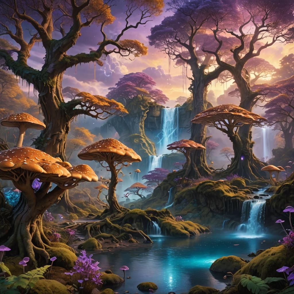 Glowing Mushroom Woods: A Fantasy Landscape Painting