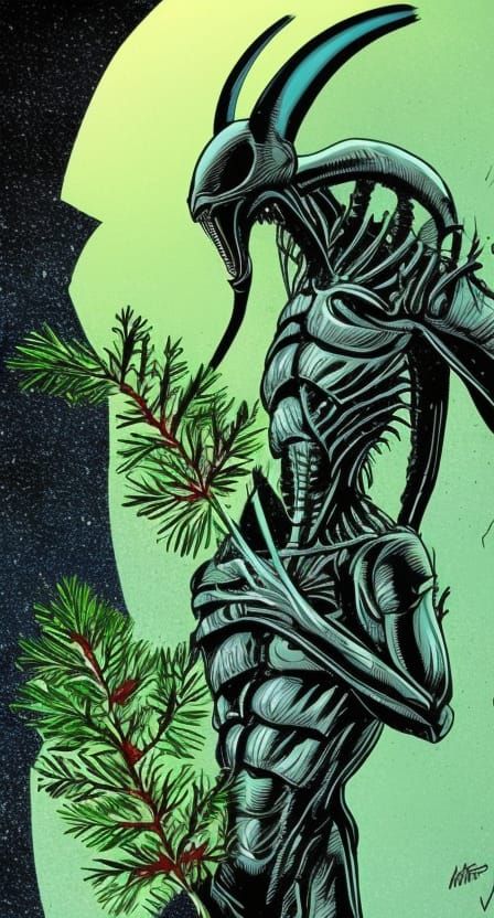 Xenomorph Celebrates Christmas: Comic Book Style