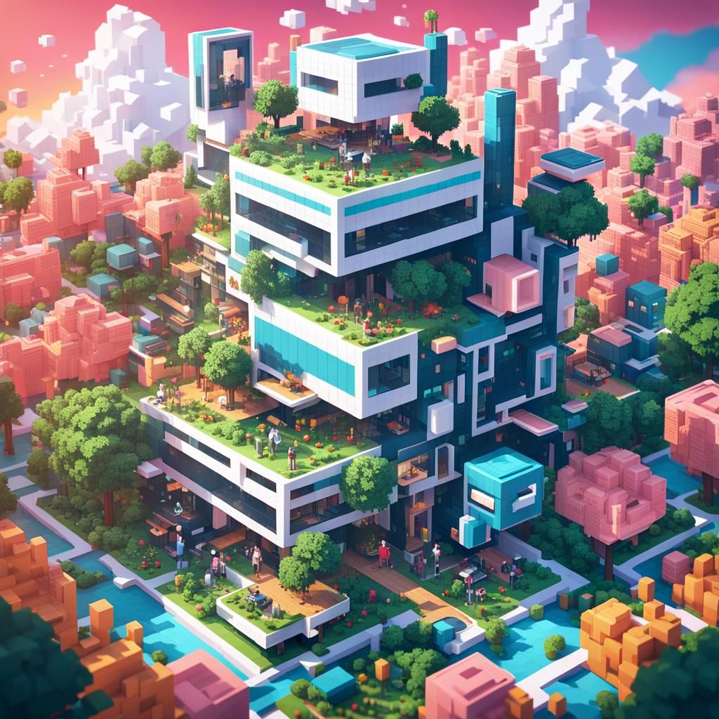 Vibrant Voxel Art of Futuristic Utopia