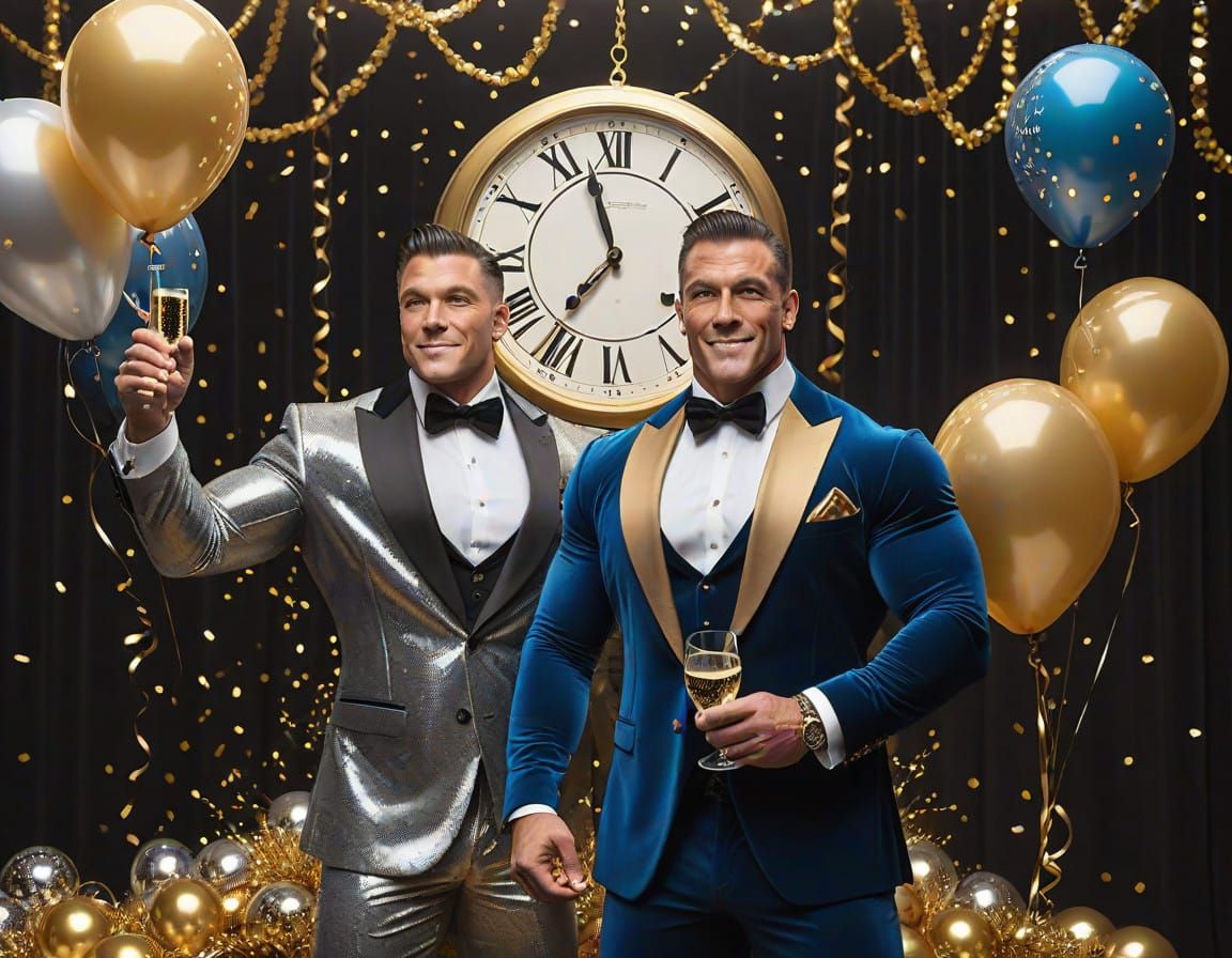 Muscular Bodybuilders Celebrate New Year's Eve in Style