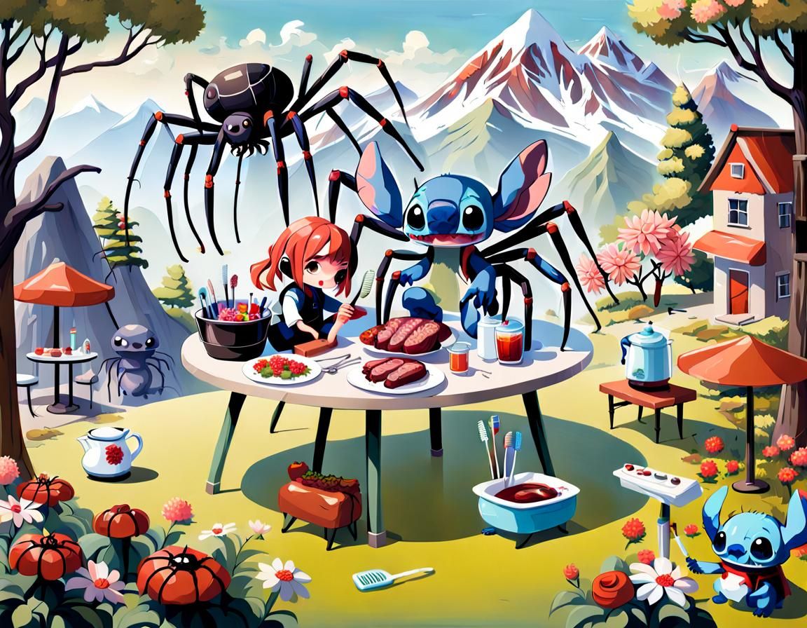 Surreal Doll Girl with Spiders and Uncanny Objects