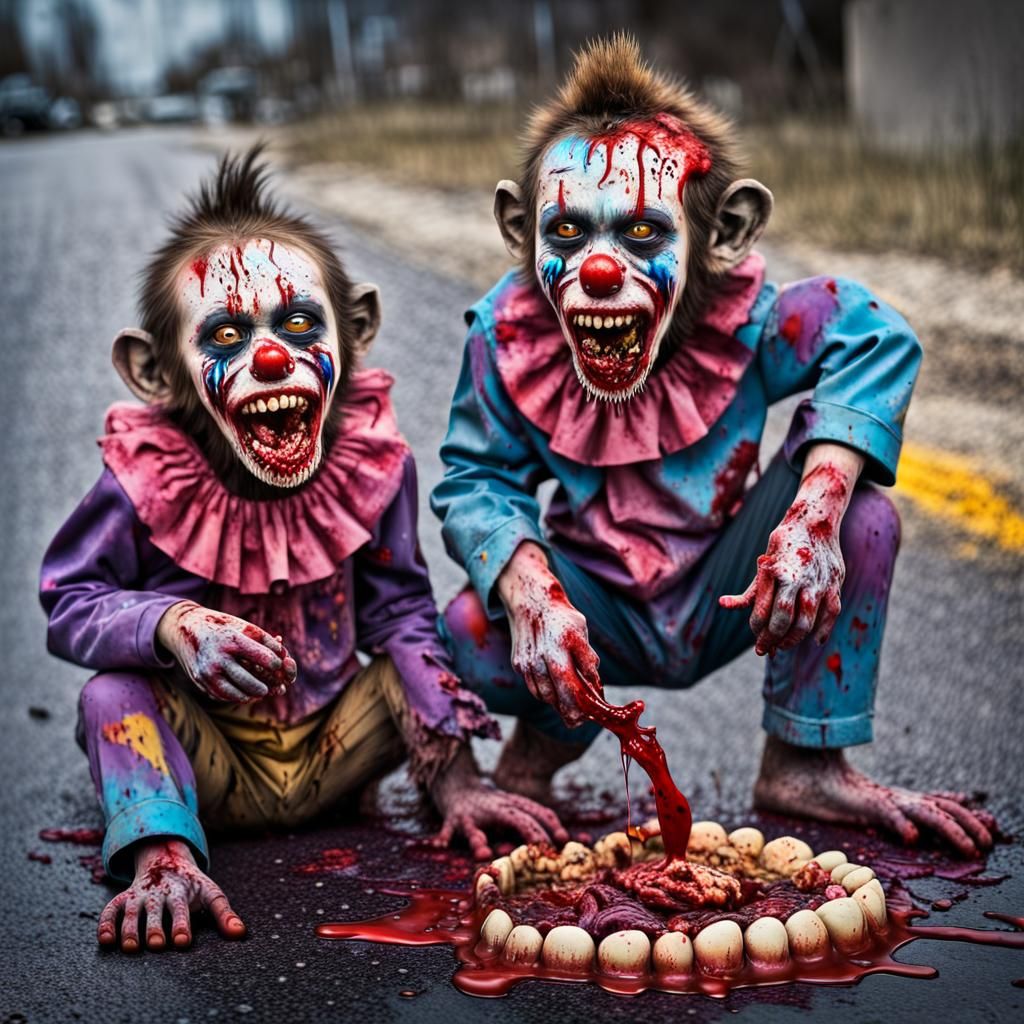 Zombie Monkey Clowns Feast in Graffiti Art