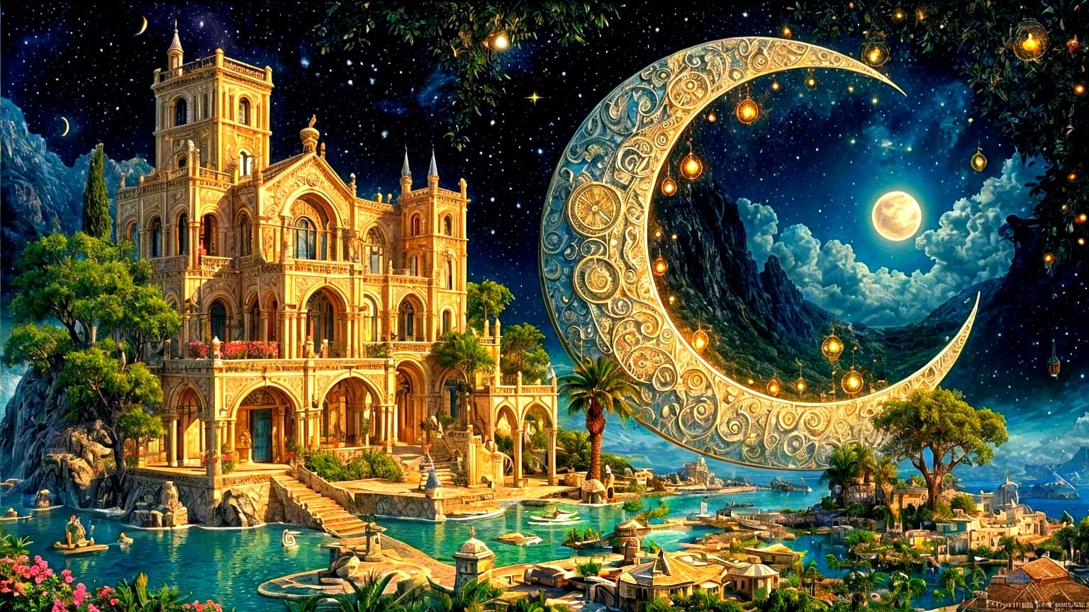 Mediterranean Fantasy Villa Village in Crescent Moon