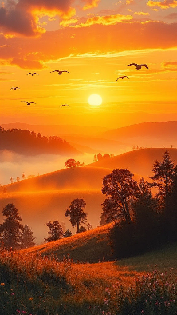 Mystical Sunset Landscape in Impressionist Style