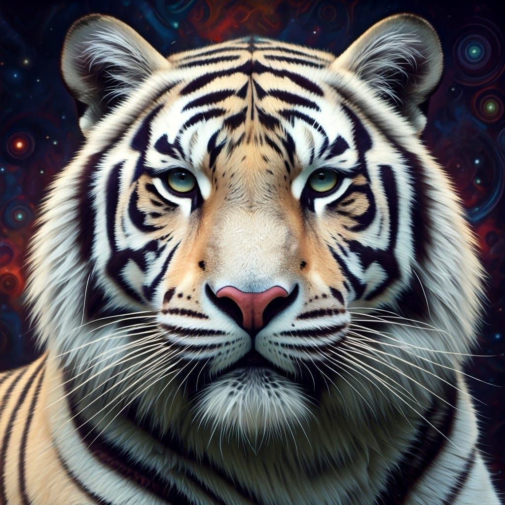 Stunning Photorealistic White Tiger in Cosmic Holographic St...
