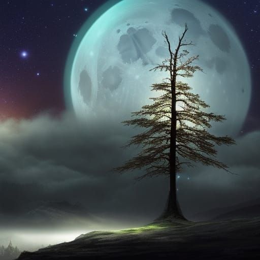 Eldritch Moonlit Tree: Fantasy Concept Art