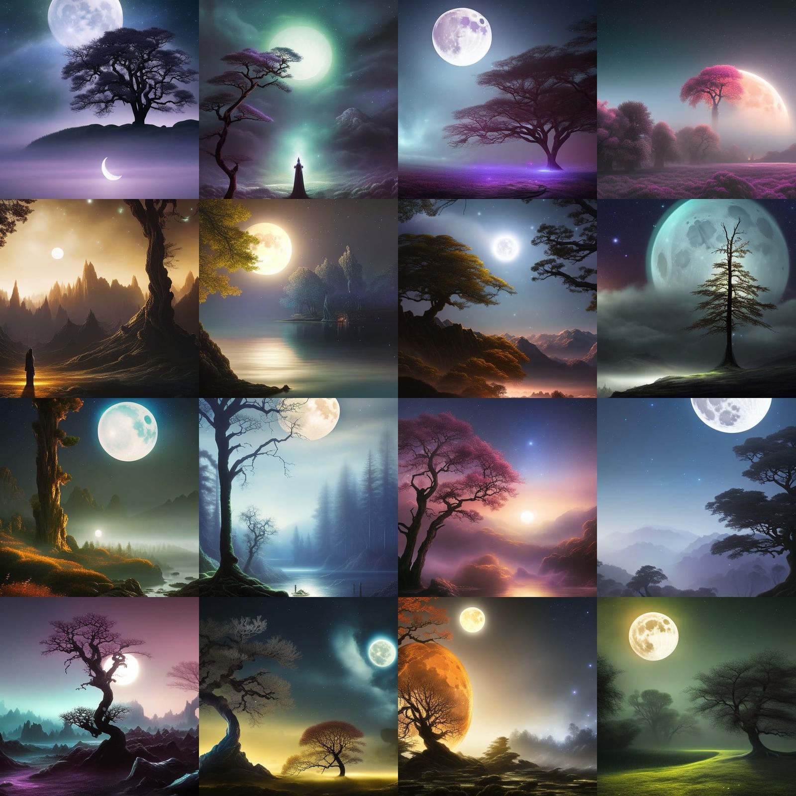 Eldritch Moonlit Tree in Fantasy Style