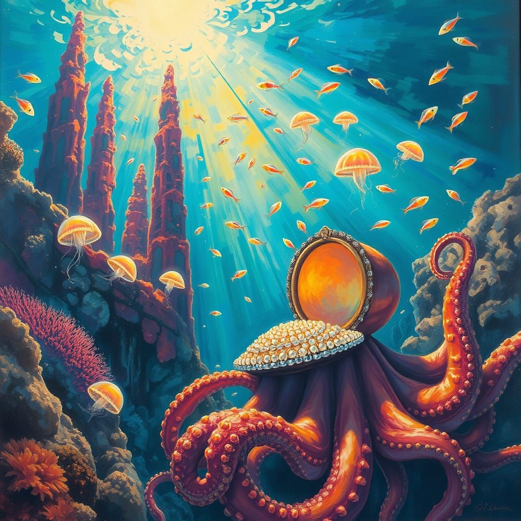 Surreal Underwater City in Hyper-Saturated Acrylics and Goua...