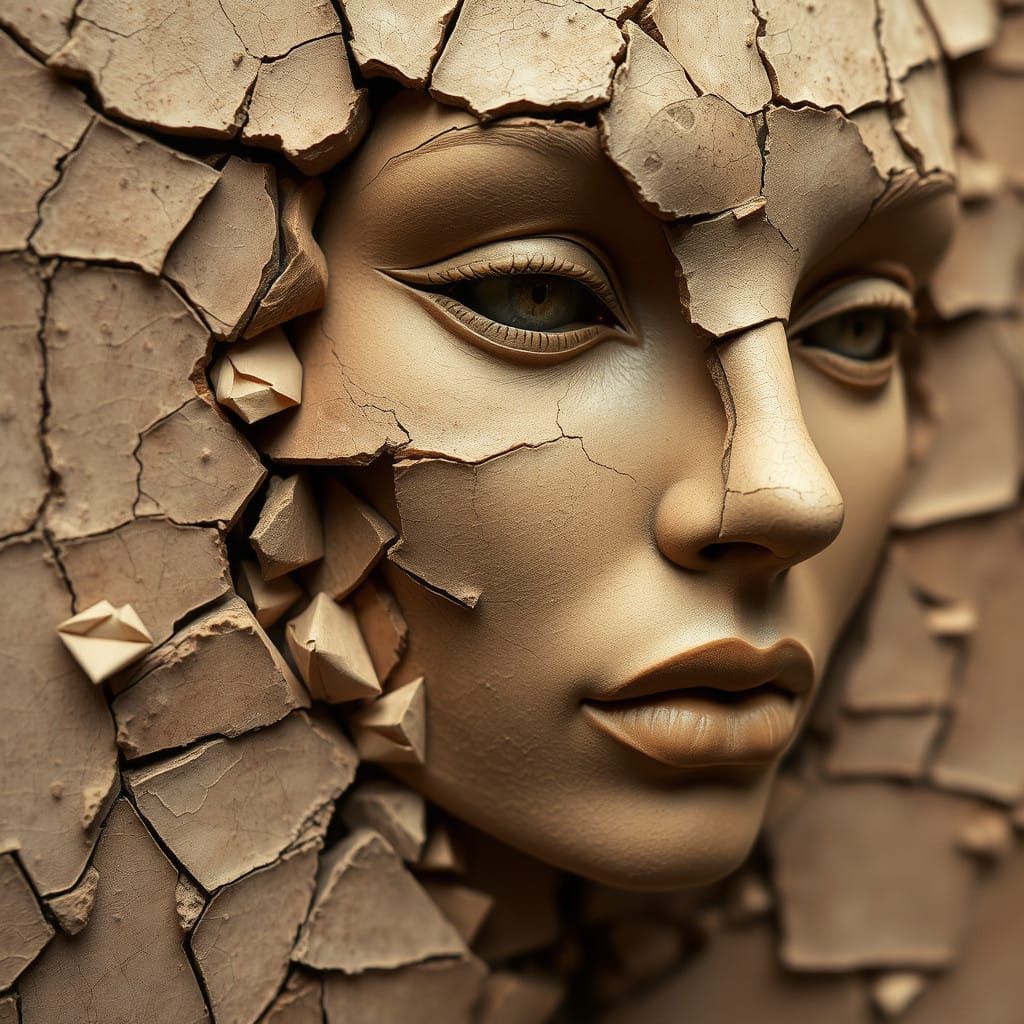 Fractured Clay Goddess in Brown Earth Tones