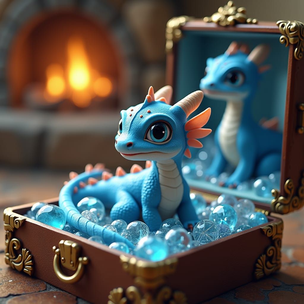 Miniature Dragon with Gems in Tonalist Style