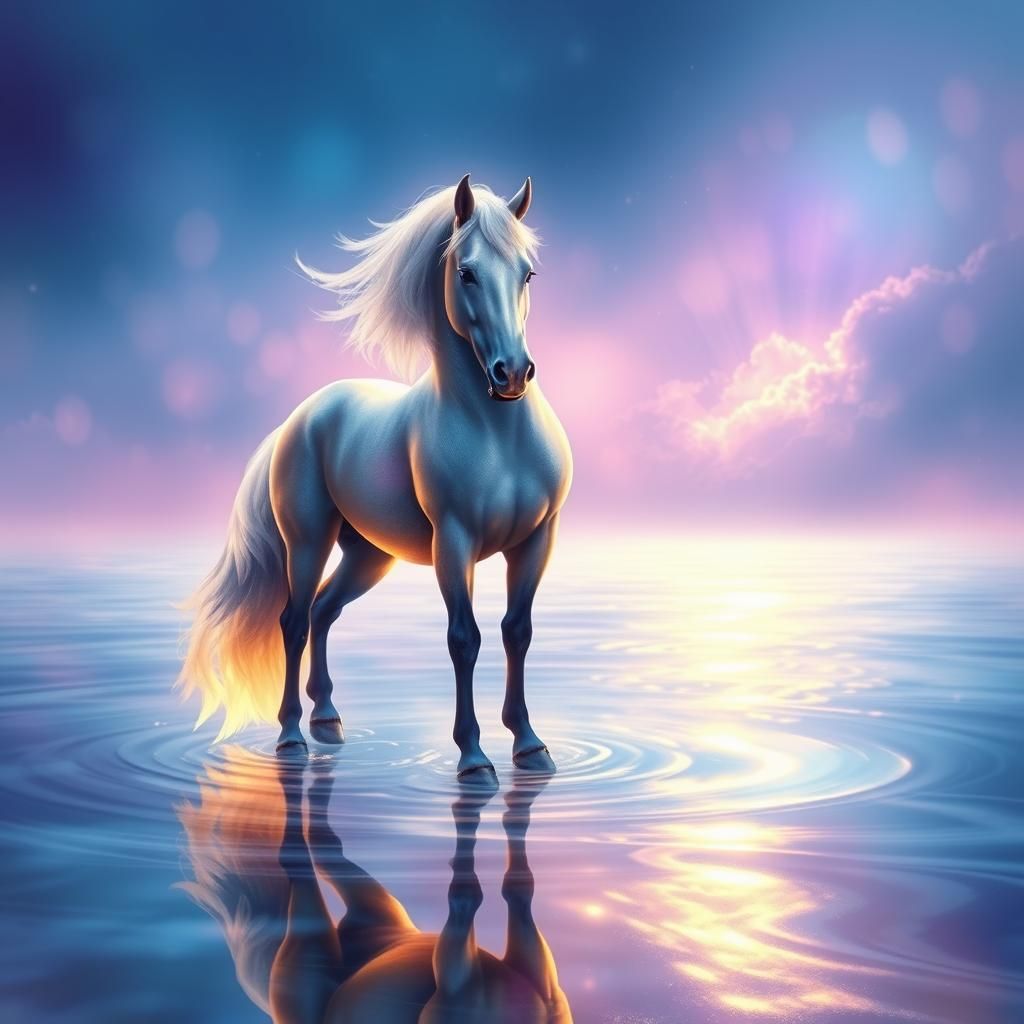 Majestic Horse Shimmers in Ethereal Dreamscape