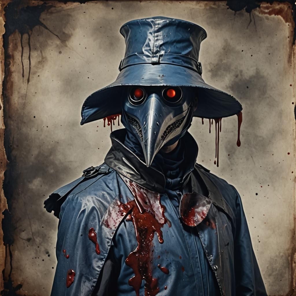 Futuristic Plague Doctor Portrait in Dark Blue