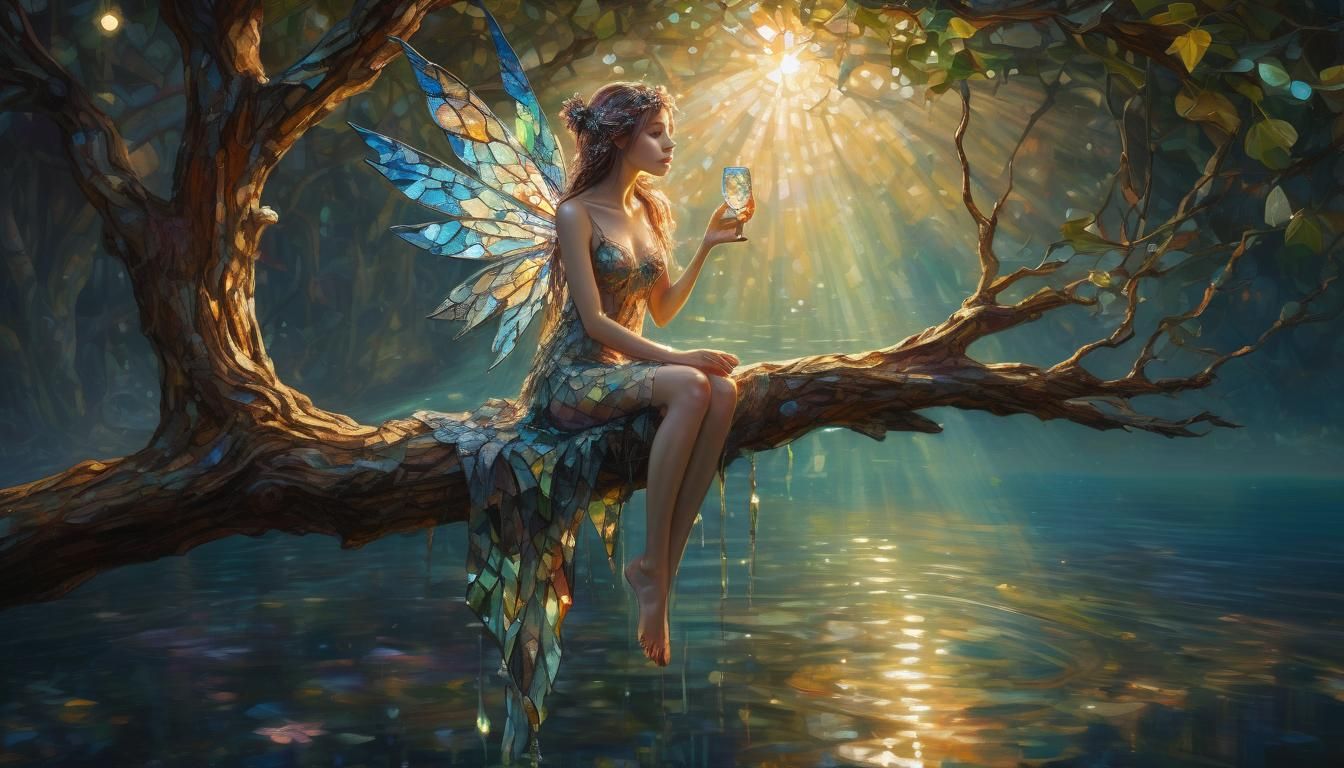 Glass Fairy Reflecting Sunlight, Oil Painting Style