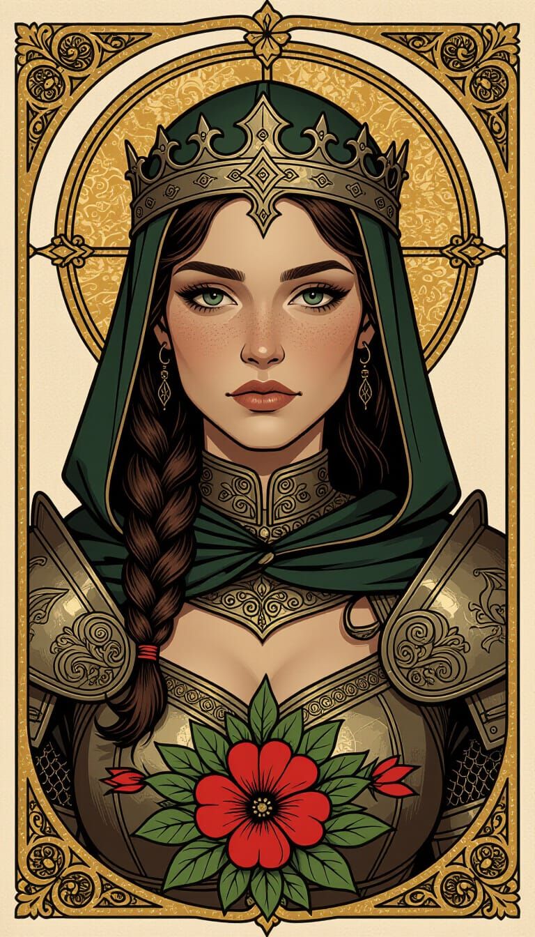 Dark Medieval Warrior Portrait in Blackwork Style