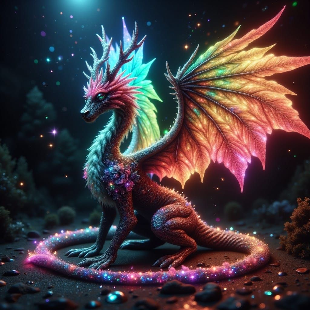 Surreal Dragon with Radiant Rainbow Wings