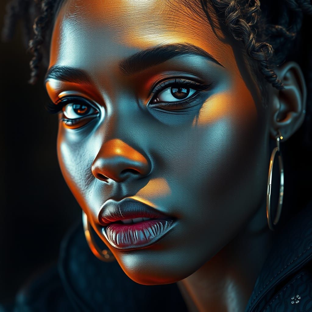 A Dark Fantasy Portrait of a Black Woman in Triadic Colors