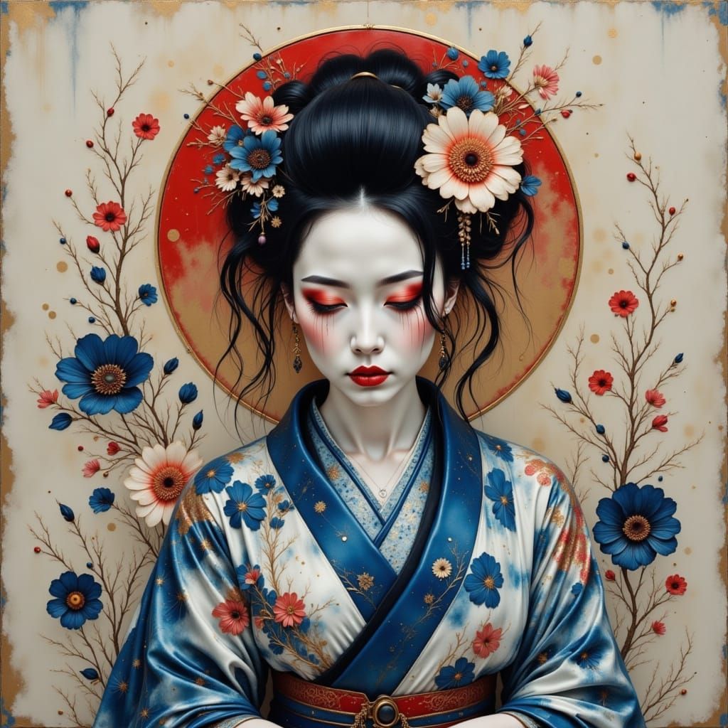 Oni Geisha Digital Artwork with Mystic Intensity