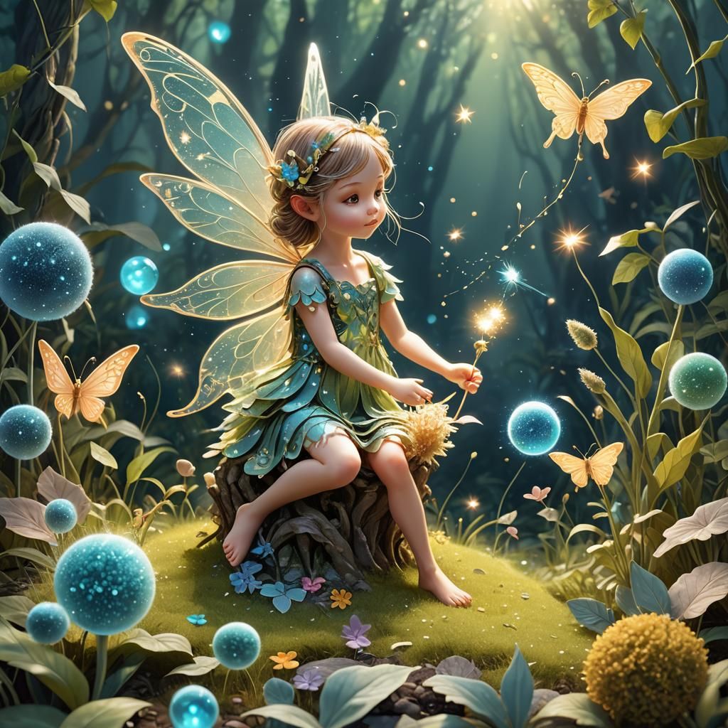 Bioluminescent Fairy in Biodiverse Landscape: 3D Render