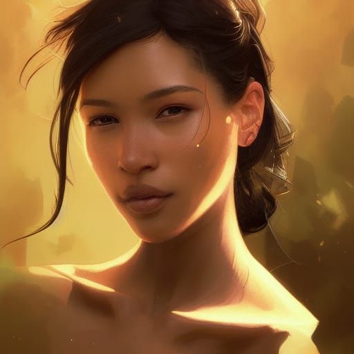 Happy Mixed Race Woman Portrait in Hyperdetailed Style