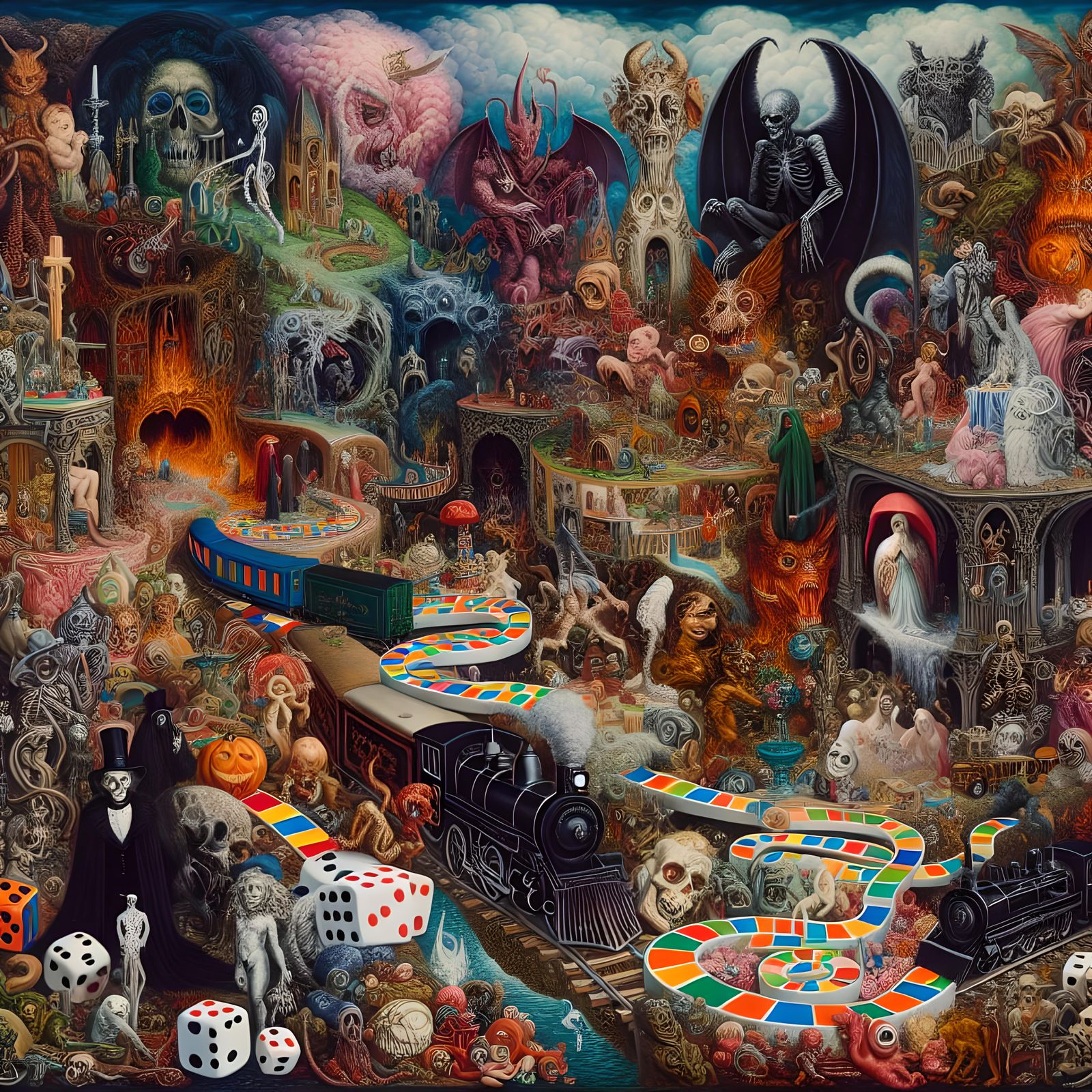 Surreal Board Game Hellscape in Gothic Style