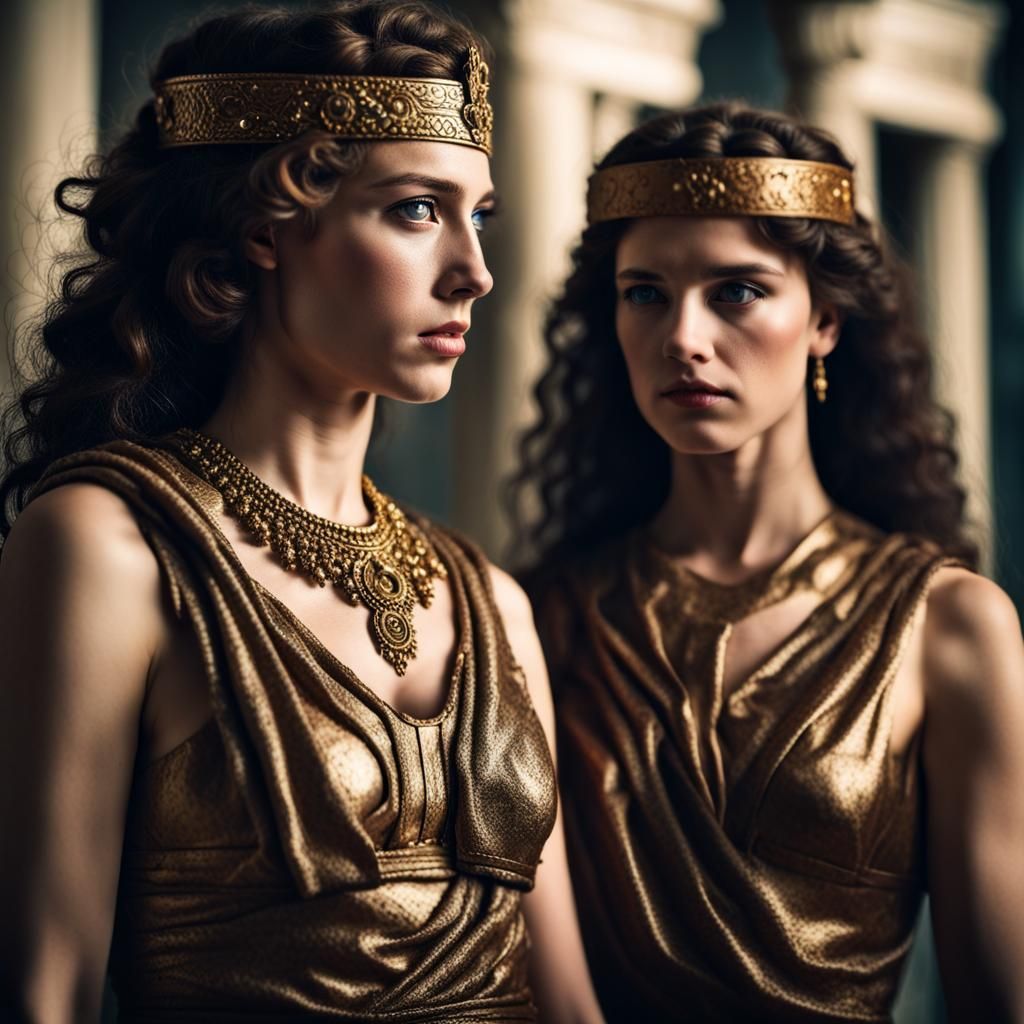 Helen of Sparta (before she became Helen of Troy) with her twin sister and sister-in-law, Clytemnestra of Mycenae. Yet o...