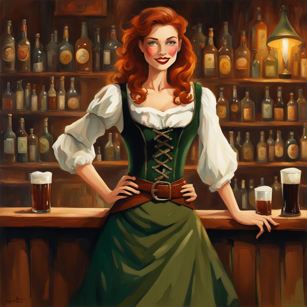 Beautiful Auburn-Haired Wench Serving Ale