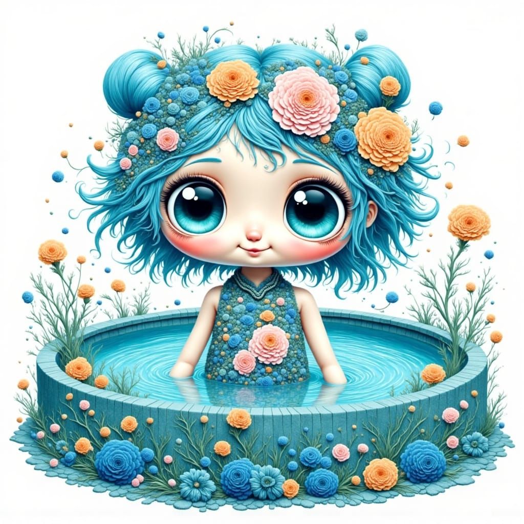 Chibi Girl with Floral Tapestry Body