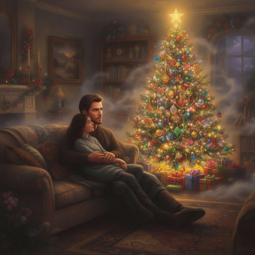 Cozy Christmas Eve Couple by Warmly Lit Tree
