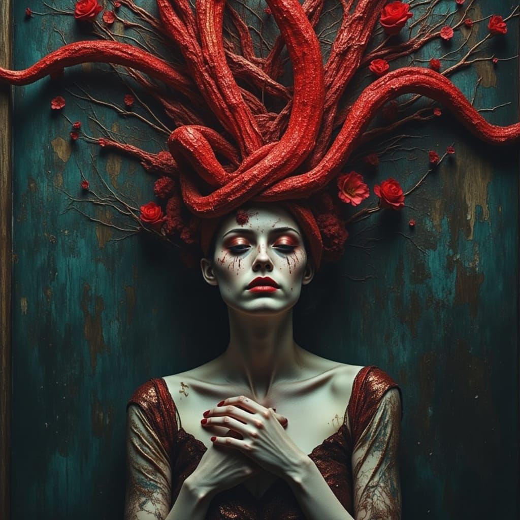 Glowing Medusa in a Dark Fantasy Setting