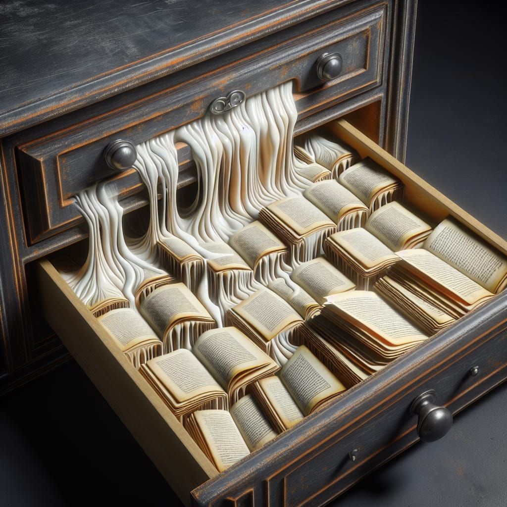 Surreal Notebooks in Dim Light, a Dali-esque Vision