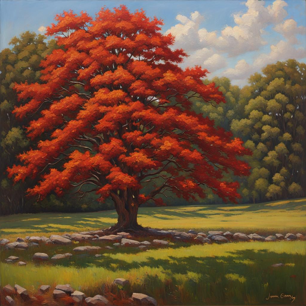 Red Oak Tree Oil Painting