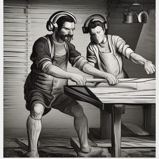 18th Century Laborers Forging Scissors: Linocut Portrait
