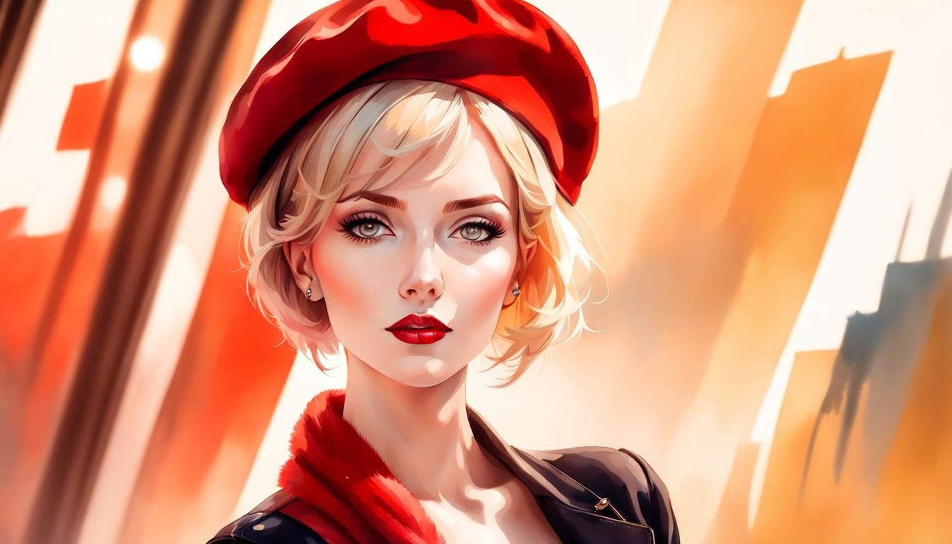 Glamour Portrait of Blonde Woman in Watercolor Style