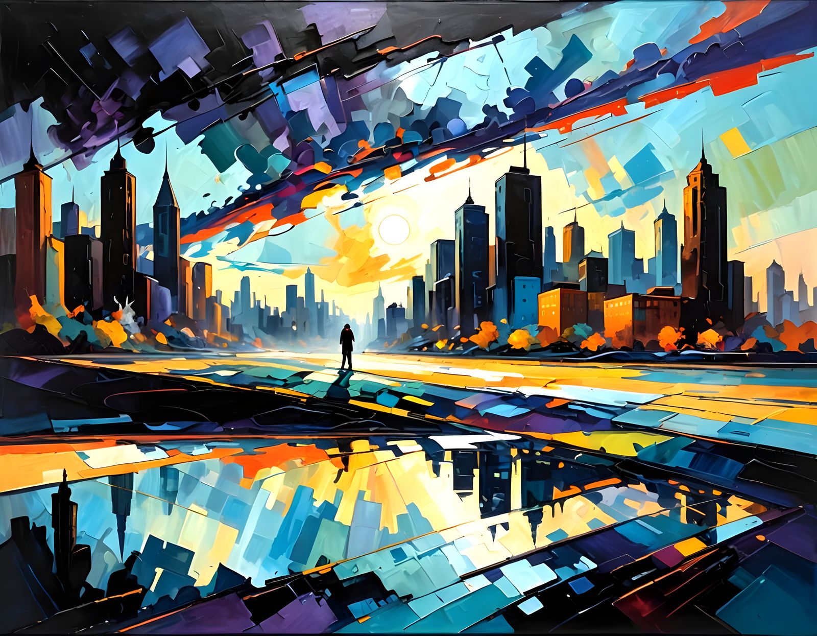 Abstract Cityscape: Fauvist Oil Painting with Impasto Textur...