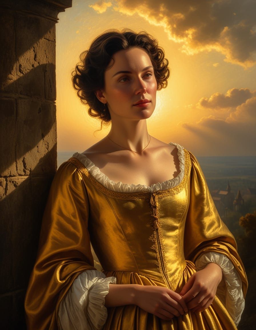Baroque Woman Contemplating Golden Hour