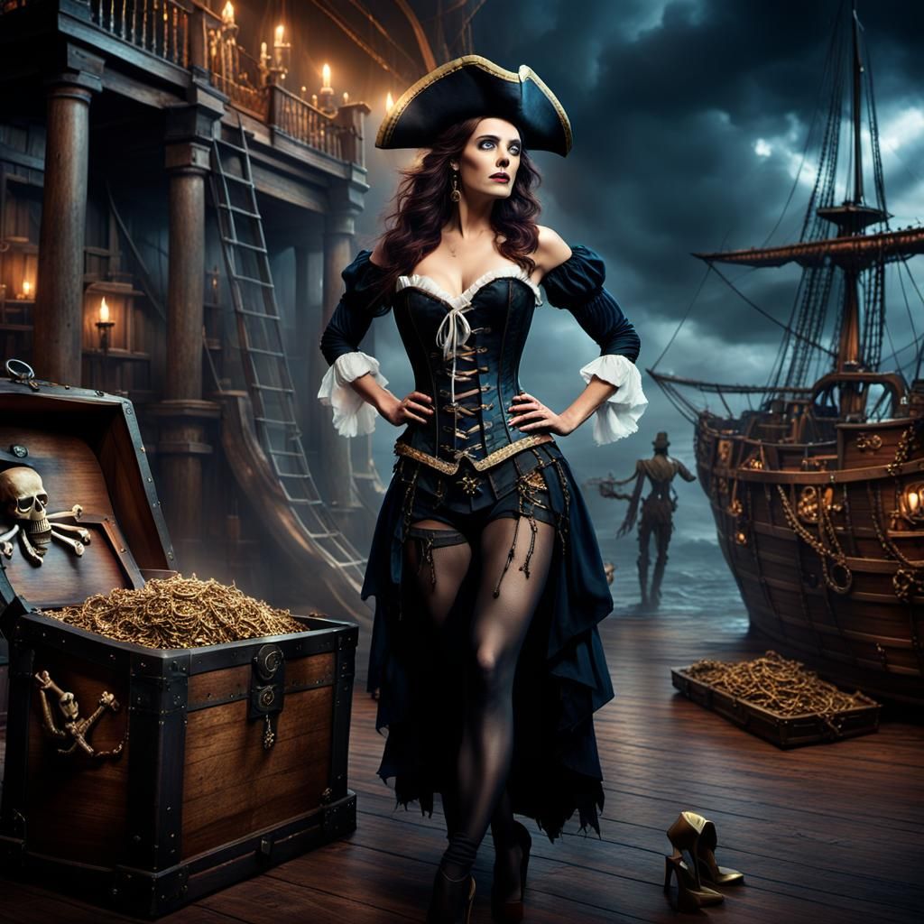 Pirate Woman with Treasure: Cinematic Digital Art