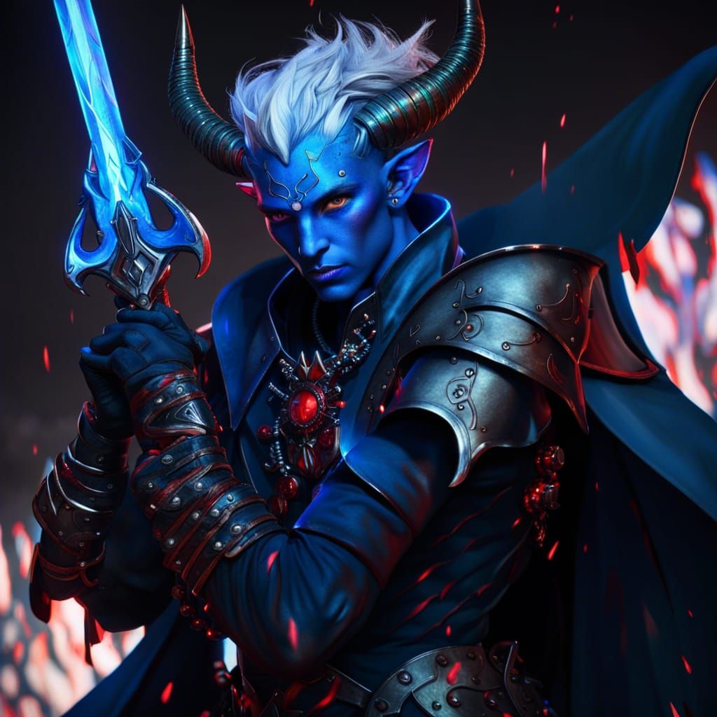 Tiefling Warrior with Greatsword, Fantasy Concept Art