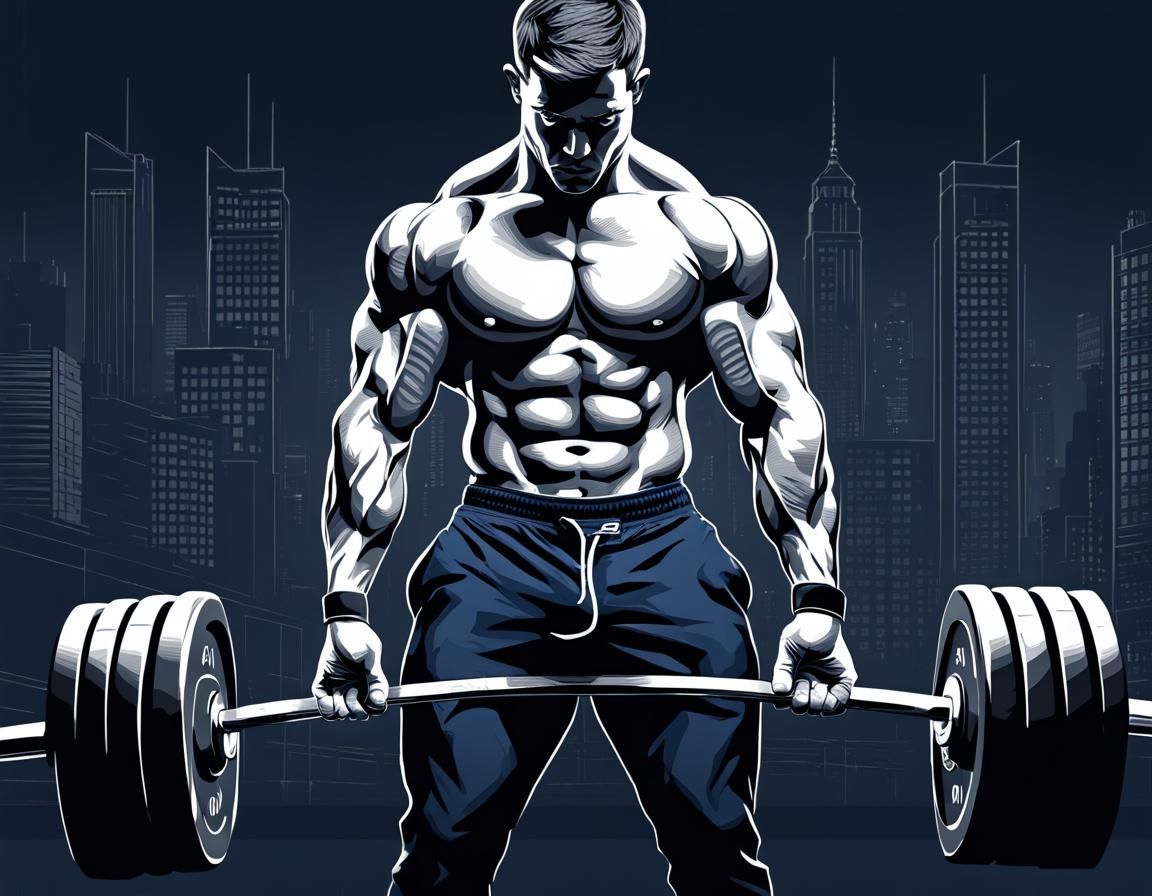 Monochrome Line Art of Weightlifter Doing Deadlift