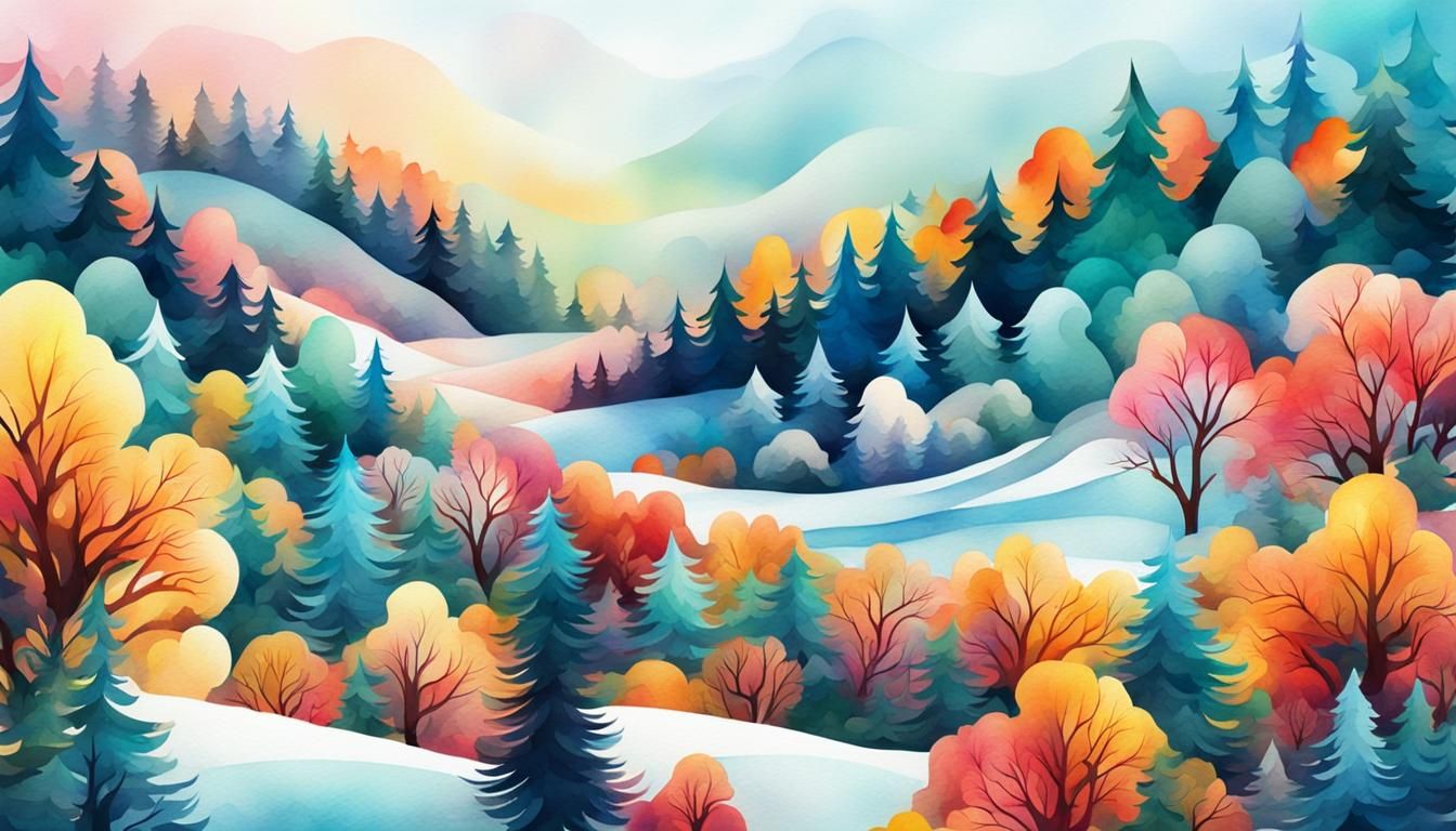 Snowy Forest Scene in Abstract Watercolour Style