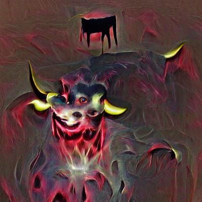 Menacing Cow Demon with Glowing Eyes