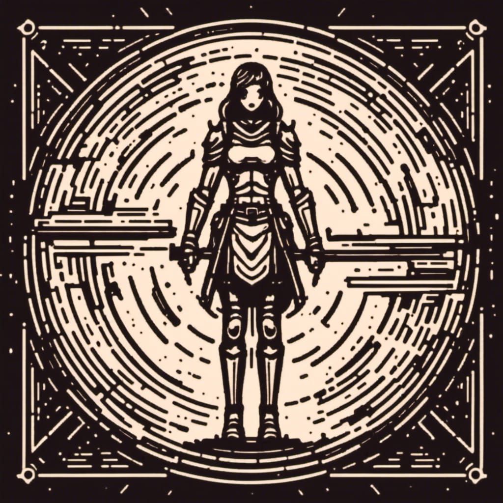 Sleek Vector Line Art Female Warrior