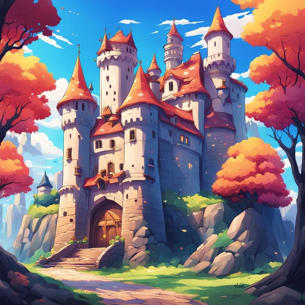 Colorful Anime Castle in Cel-Shaded Style