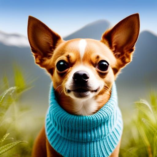 Chihuahua in Sweater Posing Outdoors