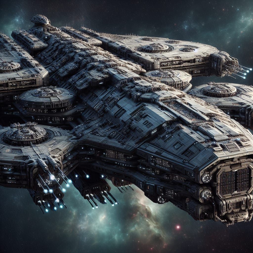 Colossal Spaceship Equipped with Advanced Weaponry in Cosmos