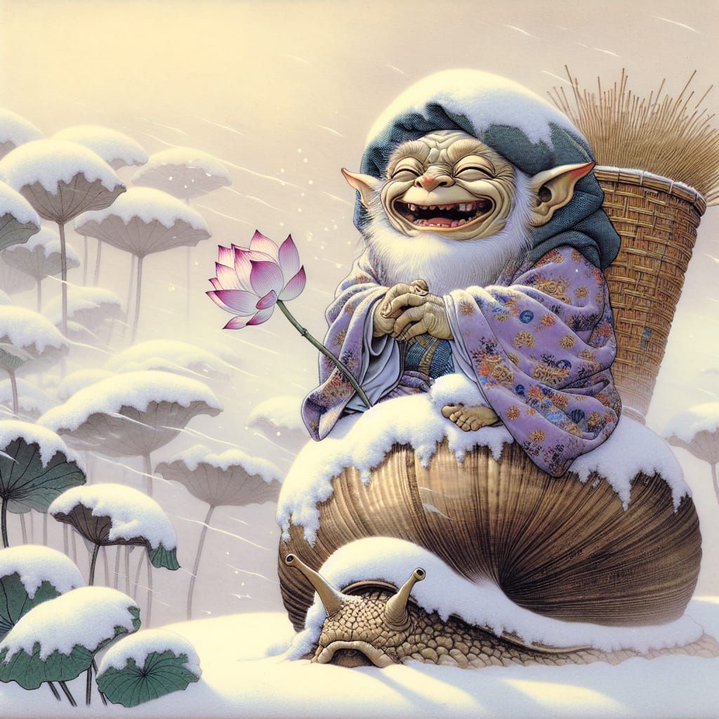 Gremlin's Blissful Ride: An Ukiyo-e Adventure