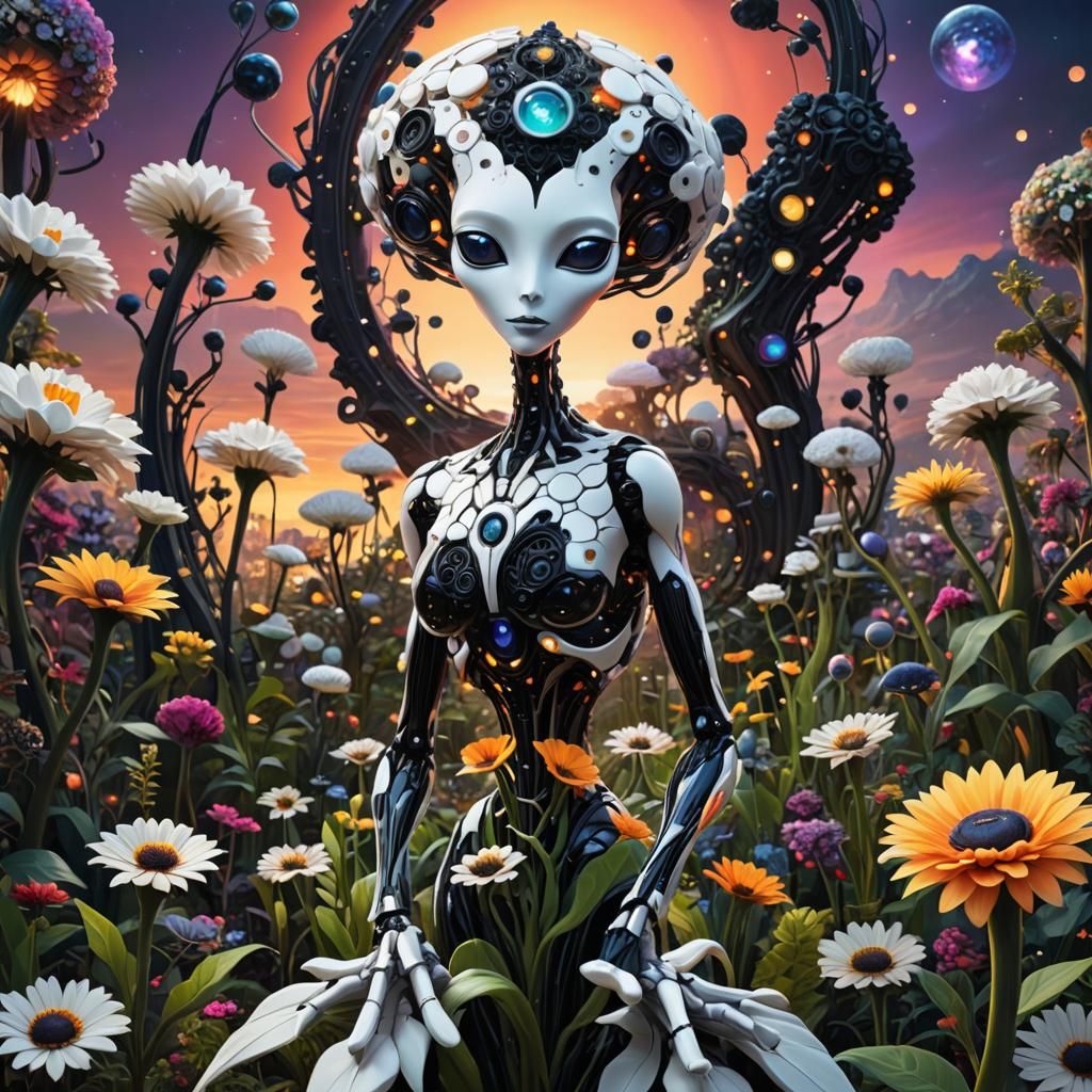 Alien Sunset: Picking Flowers in a Surreal World