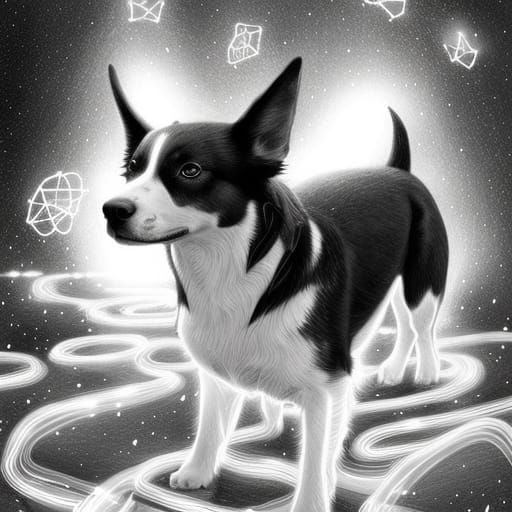 Dogs in Love: Black and White Sci-Fi Illustration