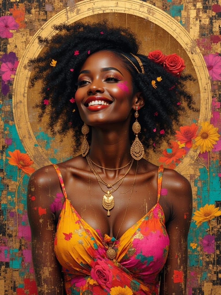 Beautiful Black Woman Smiling in Glitchcore Style